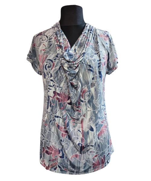 Bluzka z lejącym dekoltem woda z pastelowym mozaikowym wzorem